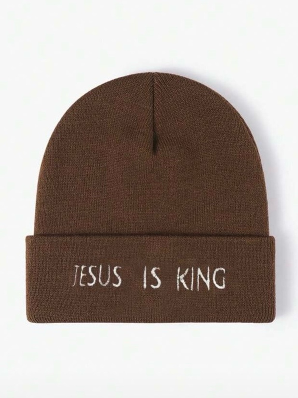 Embroidered Brown Beanie